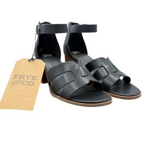 Frye and Co Ho Block Heel Sandals Womens 9 Black NEW Leather Strappylins